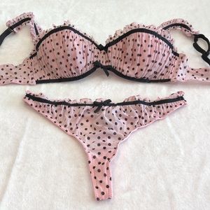 Chantal Thomass Victoria Secret half cup ruffled polka dot bra and panty set